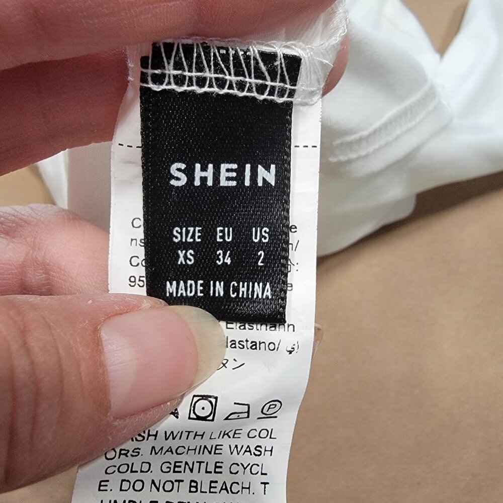 SHEIN Size XS White Asymmetrical Hem Hook and Eye Closure Crop Top, EUC - Picture 10 of 11